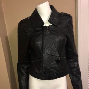 Real Leather Jacket with Ruffle